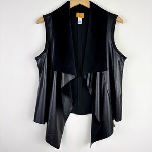 Ruby Rd. Black Faux Leather Open Vest